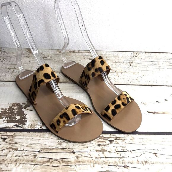 J. Crew Factory Womens Animal Print Calf Hair Leather Double Strap Sandals Sz 9 - Picture 1 of 11